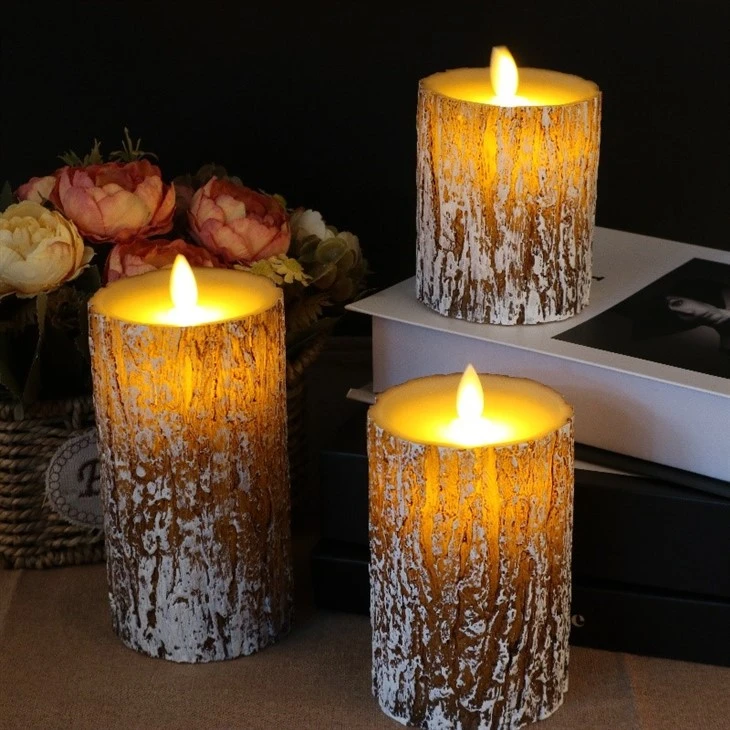 LED Candles 3 Pieces - Battery Candles, Column Candles Battery Operated With Remote Control And Timer - Pine Tree